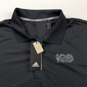 Adidas Large NWT LOGO Mens Golf SS Button Polo Striped Shirt Gray
